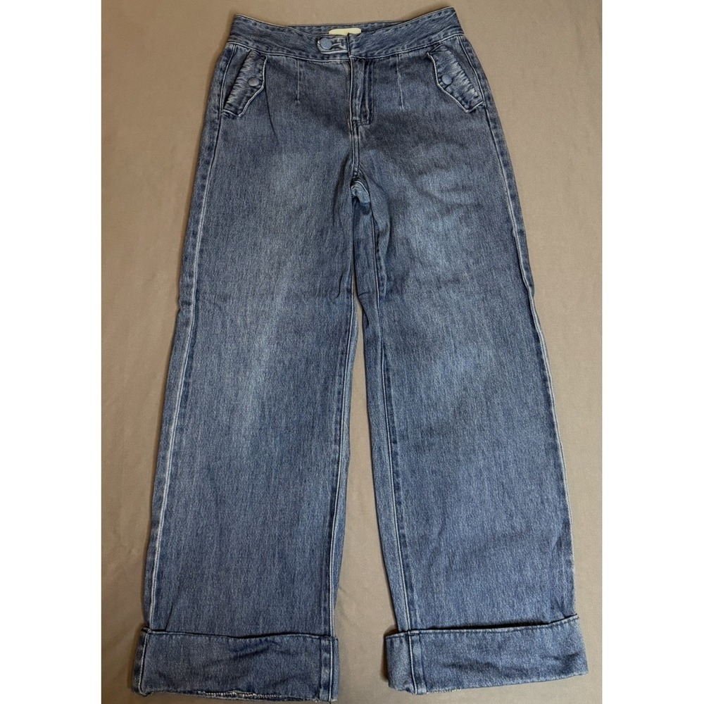 Kancan Adore Jeans Womens 3/25 Wide Leg High Rise Flap Pockets Cuffed Leg